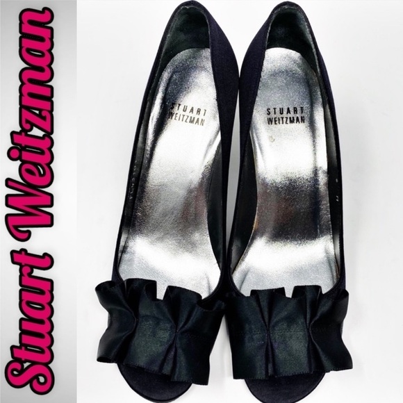 STUART WEITZMAN Gigiritz Black Satin Ruffle Heels, Size 6 - Picture 2 of 9